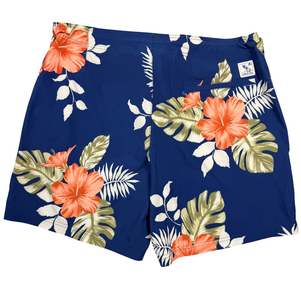 American Eagle Mens XXL Navy Blue Tropical Hibiscus Floral Board Shorts Swim 6in